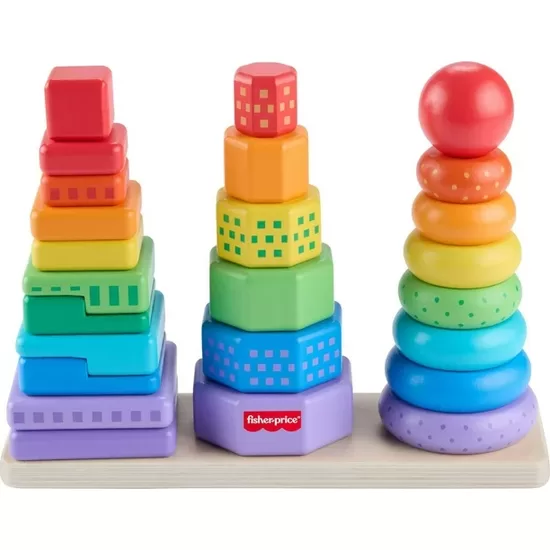 Fisher-Price Trieur de Formes Empilo en Bois, triage, 26 éléments