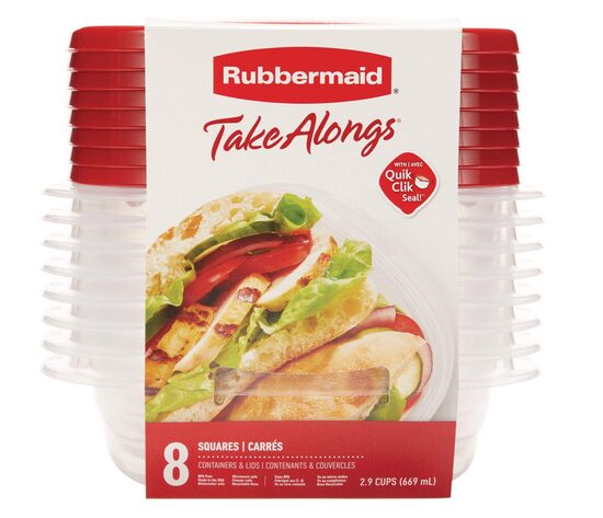 Rubbermaid TakeAlongs - Contenants alimentaires carrés en plastique 669 mL (2,9 tasses), paquet de 8